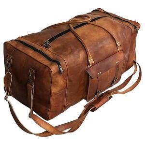 Vintage Large Leather 32 Inch Luggage Duffel Weekender Travel Carry One Duffel